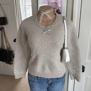 Y2K 2000s LL Bean minimalist Oatmeal lambswool long Sleeve Knit Sweater